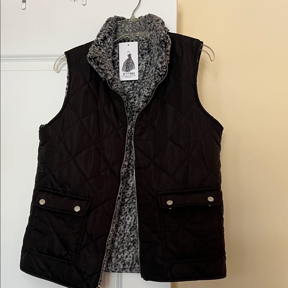 Black Quilted Vest with Faux Fur Lining